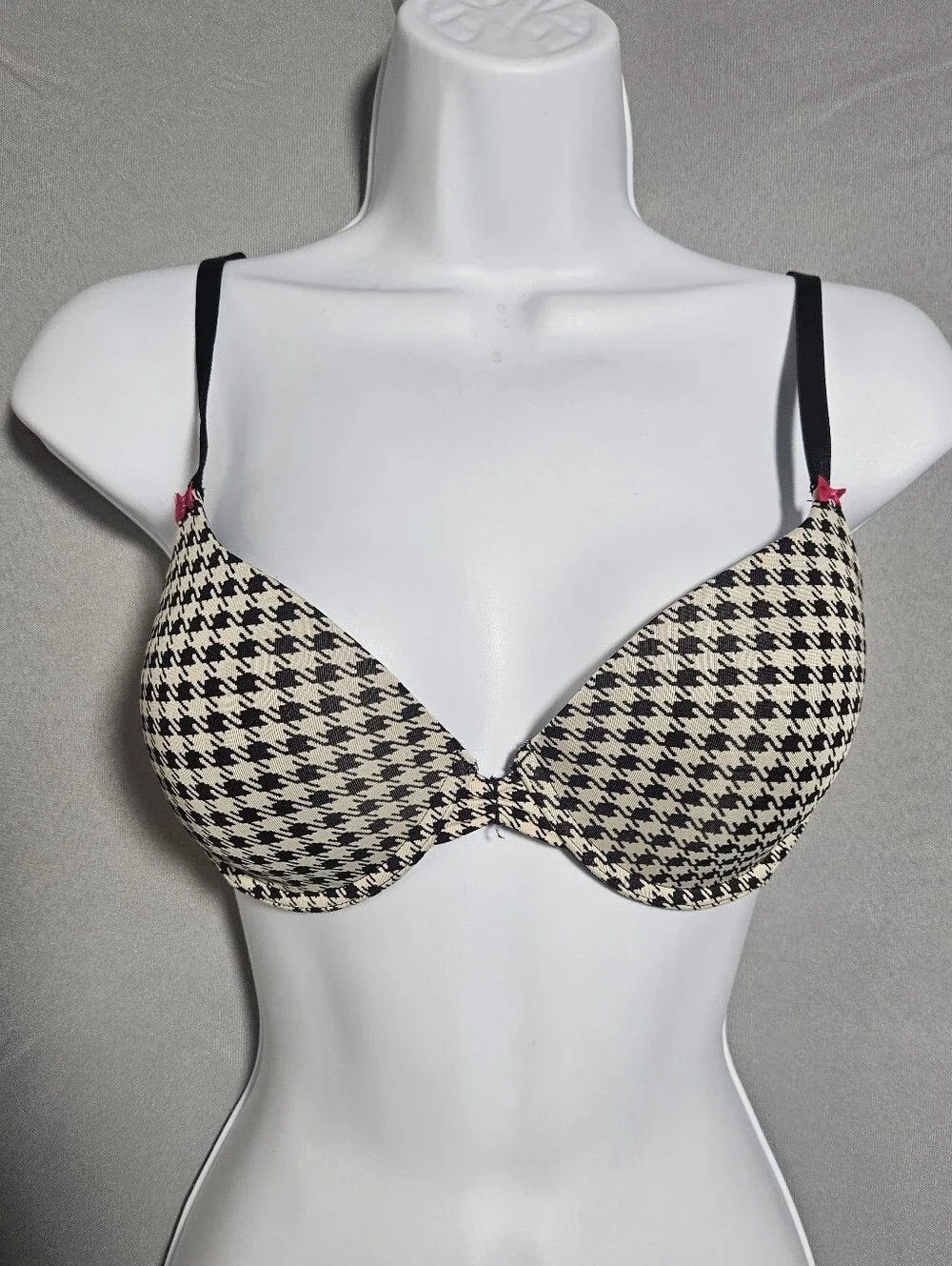 Betsey Johnson 90s Lined Plunging Houndstooth Everyday Convertable Bra Size 34C